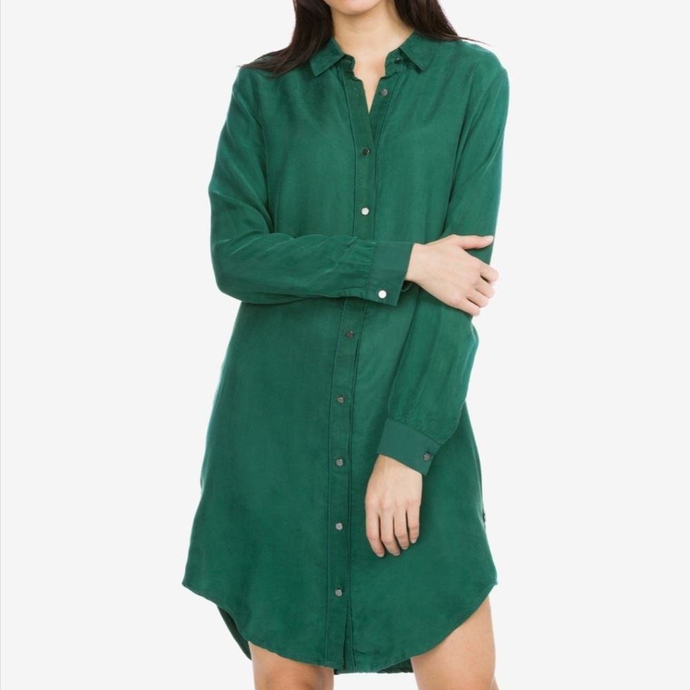 NWOT Scotch and Soda Green Cupro Shirt Dress